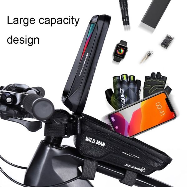 WILD MAN MS66 1.2L EVA Hard Shell Bicycle Front Beam Bag Cycling Touch Screen Phone Bag (Black) - Image 4