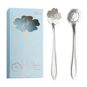 2pcs / Pack Stainless Steel Spoon And Fork Cutlery Set, Style: Silver Spoon+Light Blue Box