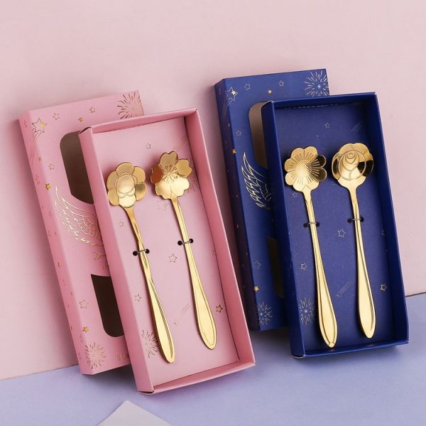 2pcs / Pack Stainless Steel Spoon And Fork Cutlery Set, Style: Silver Spoon+Light Blue Box - Image 6