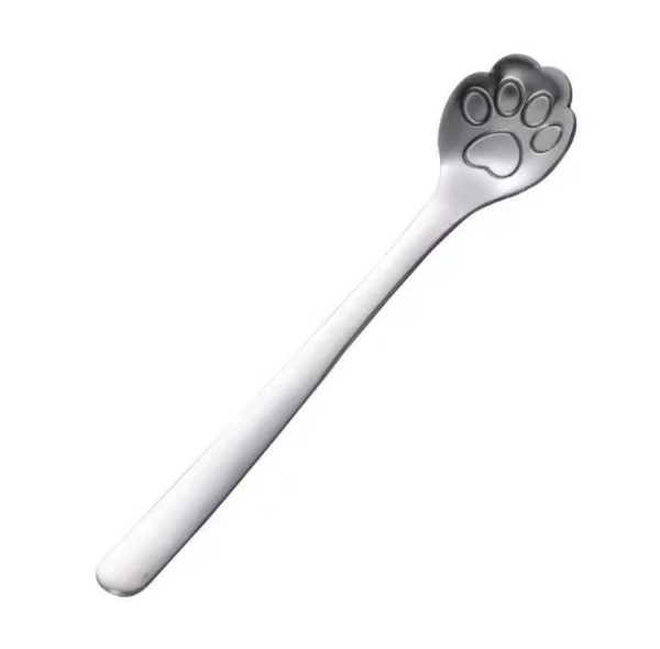 Stainless Steel Coffee Stirring Spoon Ice Cream Cartoon Cat Paw Spoon, Color: Silver