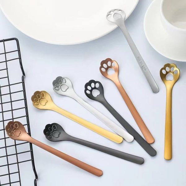Stainless Steel Coffee Stirring Spoon Ice Cream Cartoon Cat Paw Spoon, Color: Silver - Image 2