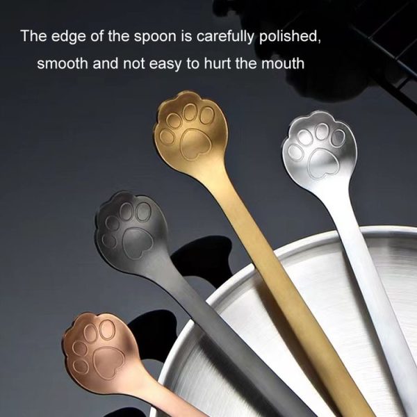 Stainless Steel Coffee Stirring Spoon Ice Cream Cartoon Cat Paw Spoon, Color: Silver - Image 4