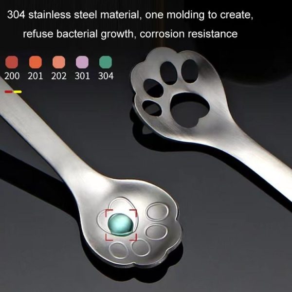 Stainless Steel Coffee Stirring Spoon Ice Cream Cartoon Cat Paw Spoon, Color: Silver - Image 6