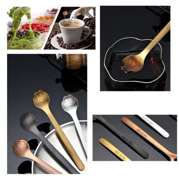 Stainless Steel Coffee Stirring Spoon Ice Cream Cartoon Cat Paw Spoon, Color: Silver - Image 8