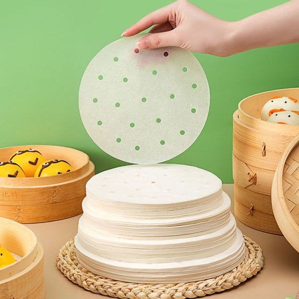 100pcs / Pack Steamer Paper Non-Stick Disposable Grease-Proof Paper Round Air Fryer Pad, Size: 6 Inches (15.2cm)