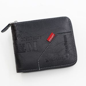 MenBense Men Short Zipper Wallet Coin Purse Large Capacity Multi-Card Money Clip (Black)