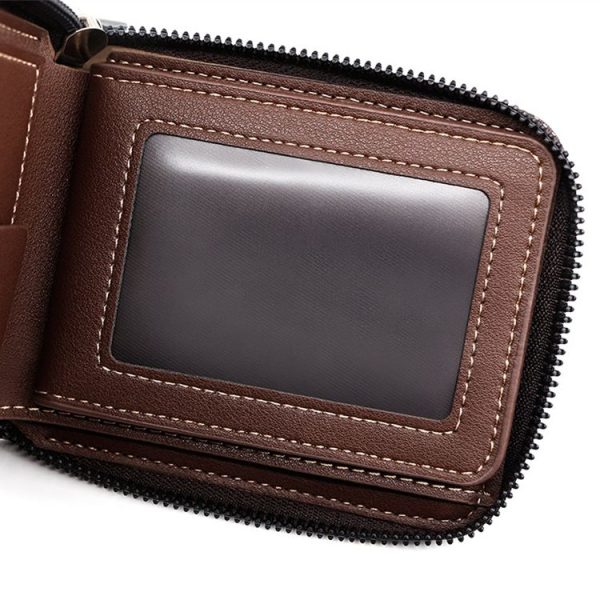 MenBense Men Short Zipper Wallet Coin Purse Large Capacity Multi-Card Money Clip (Black) - Image 5