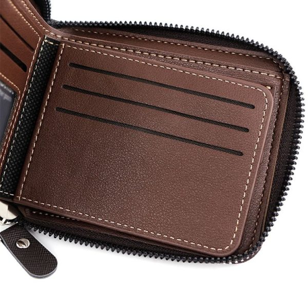 MenBense Men Short Zipper Wallet Coin Purse Large Capacity Multi-Card Money Clip (Black) - Image 6