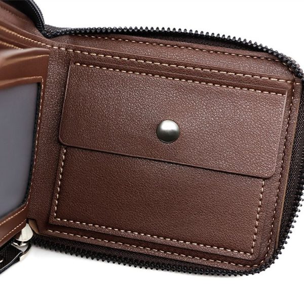 MenBense Men Short Zipper Wallet Coin Purse Large Capacity Multi-Card Money Clip (Black) - Image 7