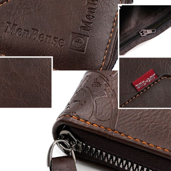 MenBense Men Short Zipper Wallet Coin Purse Large Capacity Multi-Card Money Clip (Black) - Image 8