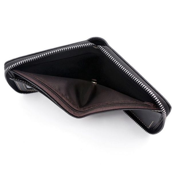 MenBense Men Short Zipper Wallet Coin Purse Large Capacity Multi-Card Money Clip (Black) - Image 9