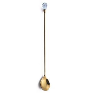 430 Stainless Steel Long Handle Diamond Spoon Honey Stirring Scoop (Blue Diamond)