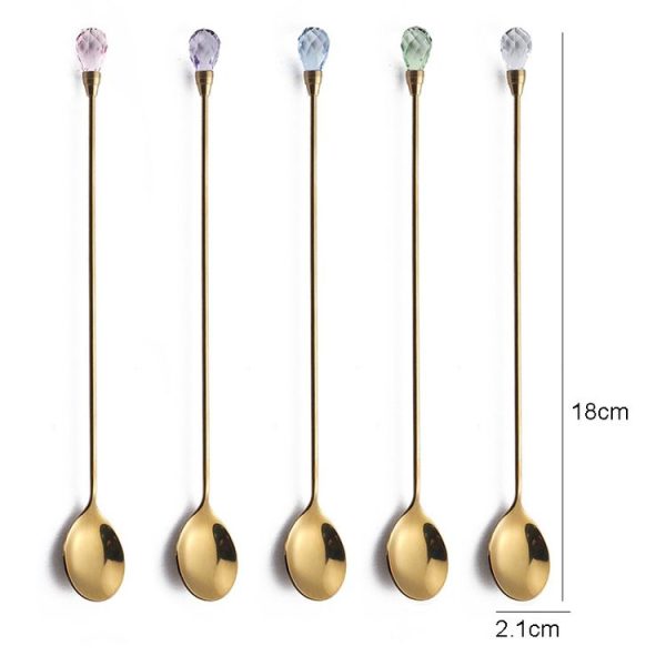 430 Stainless Steel Long Handle Diamond Spoon Honey Stirring Scoop (Blue Diamond) - Image 2
