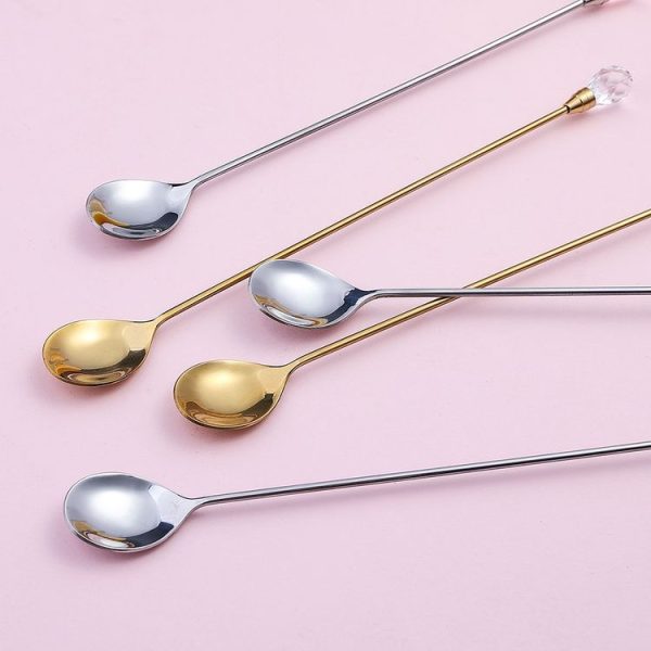 430 Stainless Steel Long Handle Diamond Spoon Honey Stirring Scoop (Blue Diamond) - Image 3