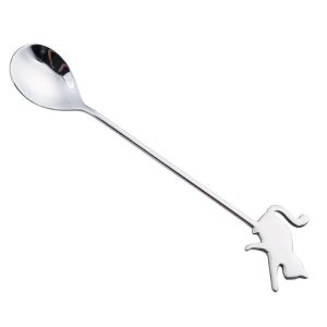 304 Stainless Steel Cartoon Pet Stirring Spoon Fork Fruit Fork Dessert Scoop, Style: Beckon Cat Spoon (Silver)