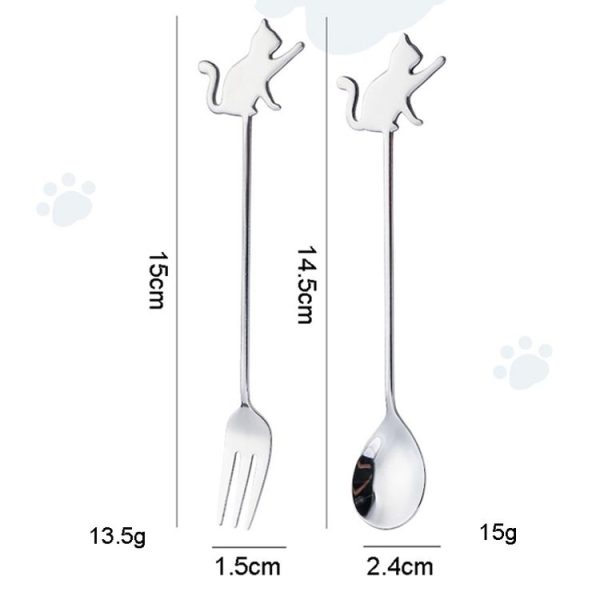 304 Stainless Steel Cartoon Pet Stirring Spoon Fork Fruit Fork Dessert Scoop, Style: Beckon Cat Spoon (Silver) - Image 2