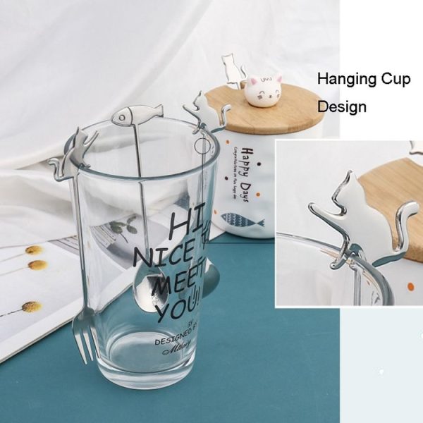 304 Stainless Steel Cartoon Pet Stirring Spoon Fork Fruit Fork Dessert Scoop, Style: Beckon Cat Spoon (Silver) - Image 5