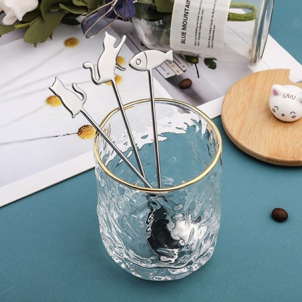304 Stainless Steel Cartoon Pet Stirring Spoon Fork Fruit Fork Dessert Scoop, Style: Beckon Cat Spoon (Silver) - Image 6