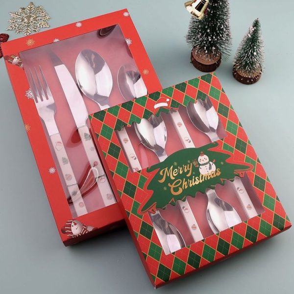 4pcs / Pack Christmas Knife Fork And Spoon Set Cartoon Cutlery Gift Box (Knife Fork Spoons) - Image 2