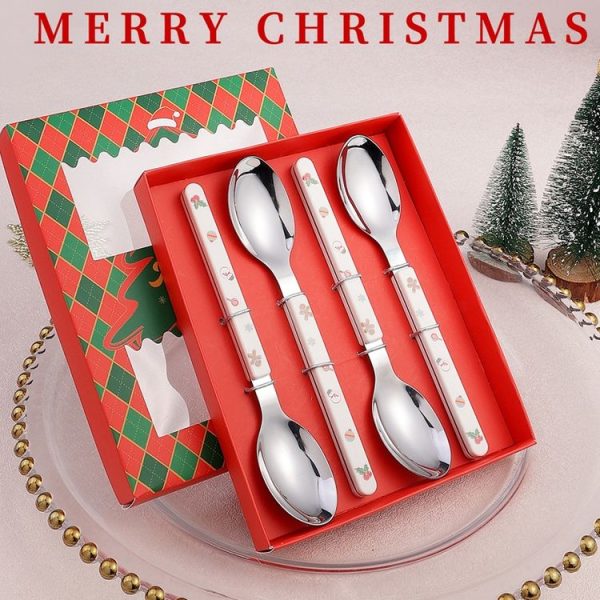 4pcs / Pack Christmas Knife Fork And Spoon Set Cartoon Cutlery Gift Box (Knife Fork Spoons) - Image 6