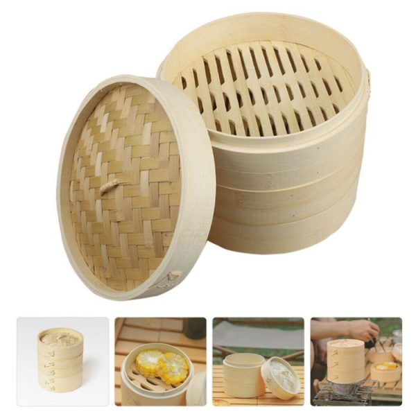 Bamboo Bun Steamer Food Veggie Steamer Basket, Size: 21cm Cover - Image 2