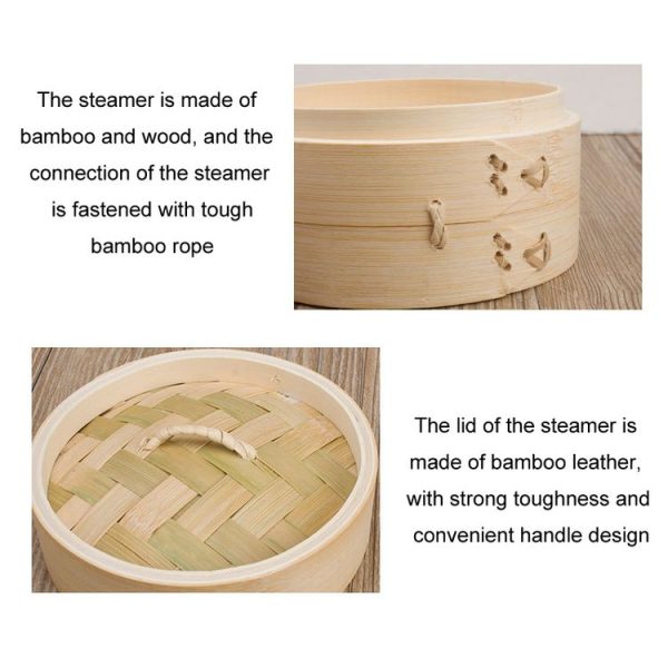 Bamboo Bun Steamer Food Veggie Steamer Basket, Size: 21cm Cover - Image 3