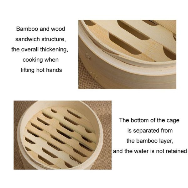 Bamboo Bun Steamer Food Veggie Steamer Basket, Size: 21cm Cover - Image 4