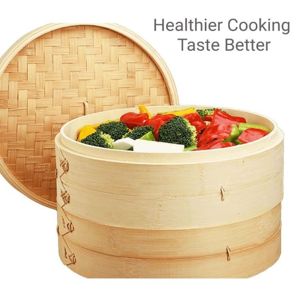 Bamboo Bun Steamer Food Veggie Steamer Basket, Size: 21cm Cover - Image 5