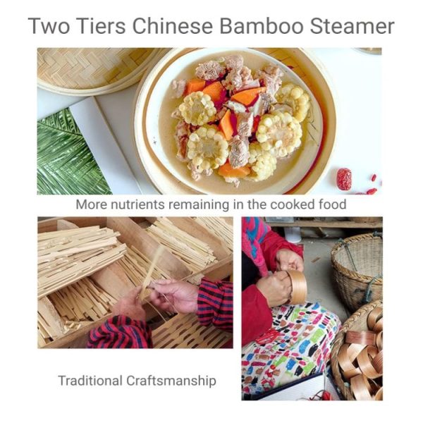 Bamboo Bun Steamer Food Veggie Steamer Basket, Size: 21cm Cover - Image 6