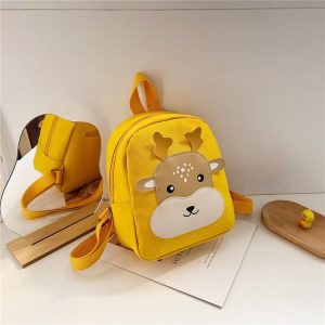 Cartoon Kindergarten Schoolbag Boys And Girls Baby Cute Canvas Shoulder Bag, Color: Deer Yellow