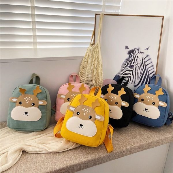 Cartoon Kindergarten Schoolbag Boys And Girls Baby Cute Canvas Shoulder Bag, Color: Deer Yellow - Image 2