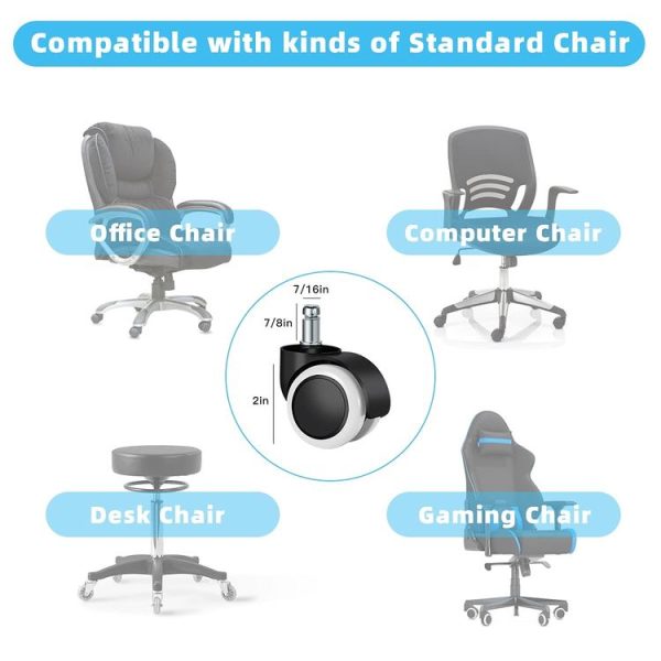 2 Inch 11 x 22mm Plunger Swivel Casters Chair Replacement Wheels (Gray) - Image 6