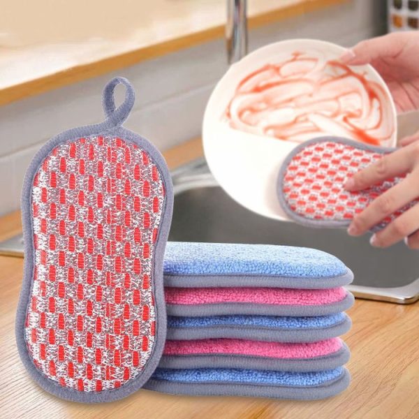 5pcs Double-sided Absorbent Kitchen Dishwashing Sponge Multifunctional Cleaning Rag, Style: Blue - Image 2