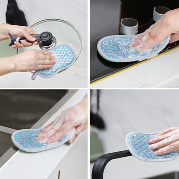5pcs Double-sided Absorbent Kitchen Dishwashing Sponge Multifunctional Cleaning Rag, Style: Blue - Image 9