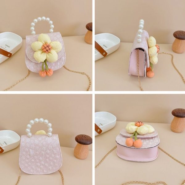 Children Cartoon Flower Pearl Handbag Princess Crossbody Bag Coin Purse (Purple) - Image 3
