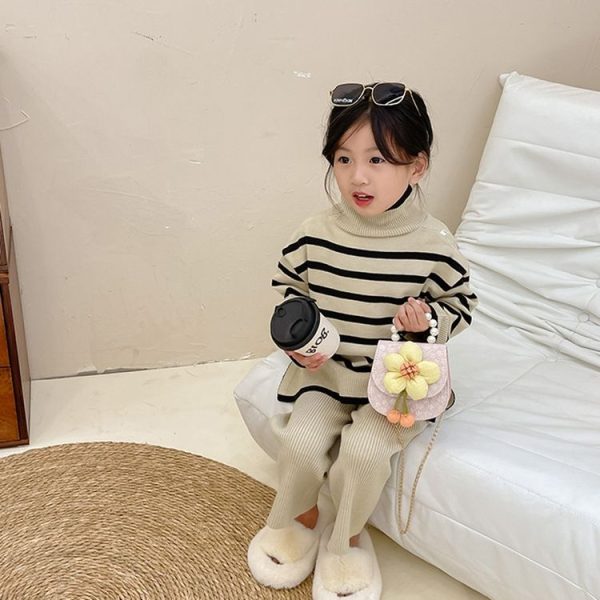 Children Cartoon Flower Pearl Handbag Princess Crossbody Bag Coin Purse (Purple) - Image 5
