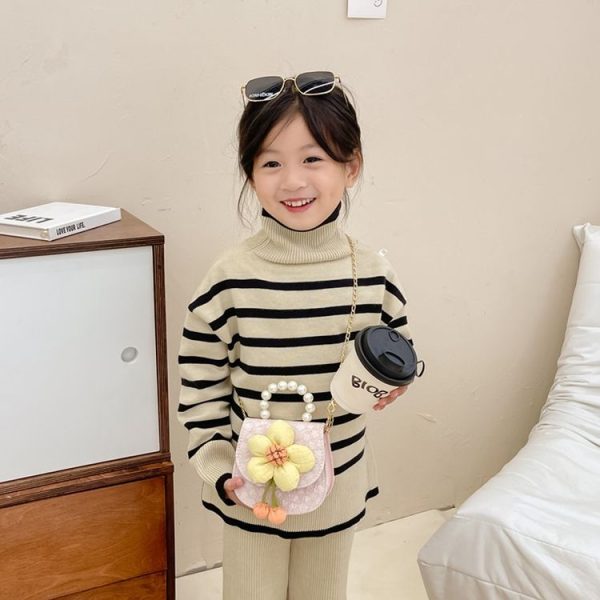 Children Cartoon Flower Pearl Handbag Princess Crossbody Bag Coin Purse (Purple) - Image 6