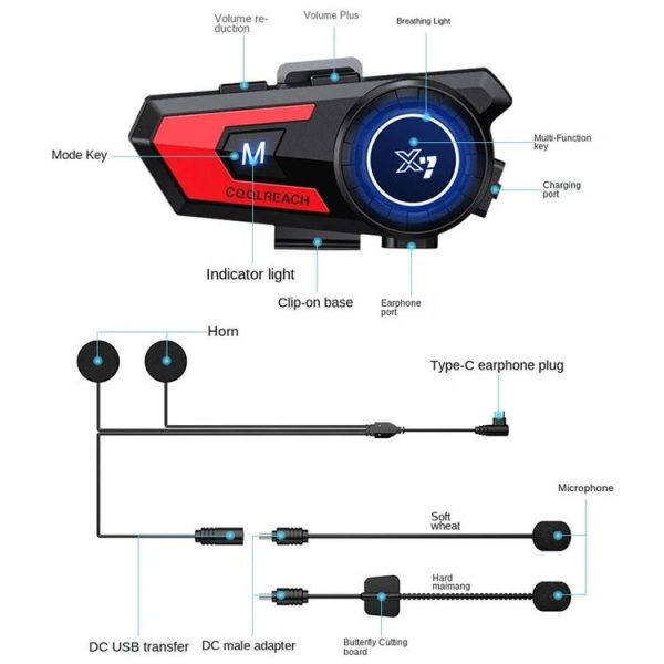 X7 Motorcycle Helmet Bluetooth Headset Riding Navigation Listening Song Soft Hard Wheat (Red) - Image 12