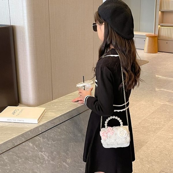 Girls Princess Pearl Handbag Children Single Shoulder Crossbody Bag (Flower Pink) - Image 5