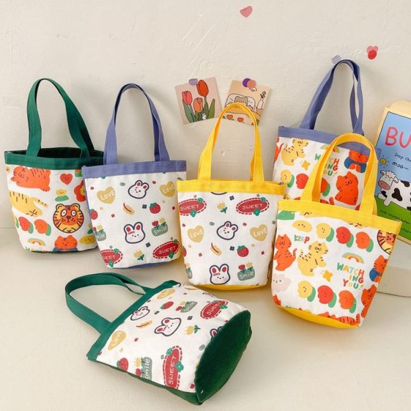 Children Cute Cartoon Canvas Bag Graffiti Bento Bag Parent-Child Handbag, Style: Model 1 (Green) - Image 2