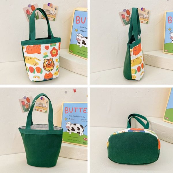 Children Cute Cartoon Canvas Bag Graffiti Bento Bag Parent-Child Handbag, Style: Model 1 (Green) - Image 4