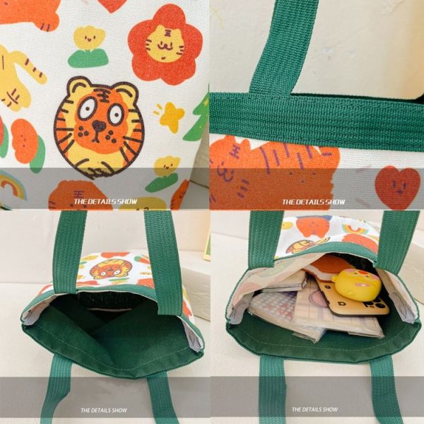 Children Cute Cartoon Canvas Bag Graffiti Bento Bag Parent-Child Handbag, Style: Model 1 (Green) - Image 5