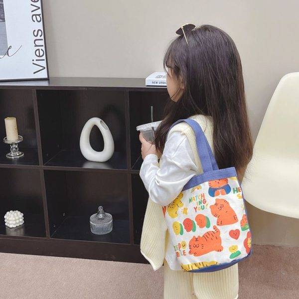Children Cute Cartoon Canvas Bag Graffiti Bento Bag Parent-Child Handbag, Style: Model 1 (Green) - Image 7