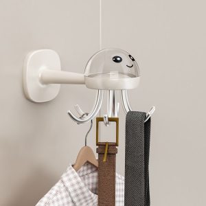 Multifunctional Six-claw 360-degree Rotating Hook Rack Kitchen Storage Seamless Punch-free Hooks (Cream White)
