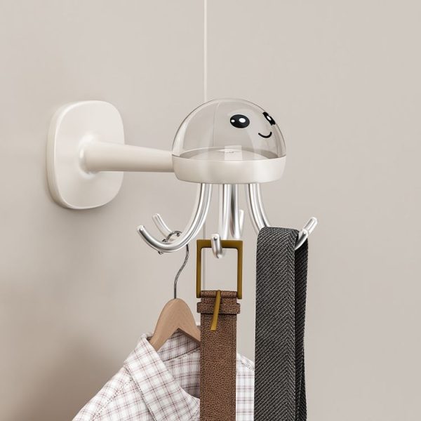 Multifunctional Six-claw 360-degree Rotating Hook Rack Kitchen Storage Seamless Punch-free Hooks (Cream White)