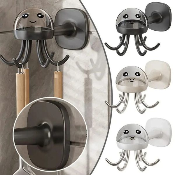 Multifunctional Six-claw 360-degree Rotating Hook Rack Kitchen Storage Seamless Punch-free Hooks (Cream White) - Image 2