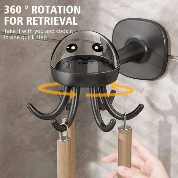 Multifunctional Six-claw 360-degree Rotating Hook Rack Kitchen Storage Seamless Punch-free Hooks (Cream White) - Image 5