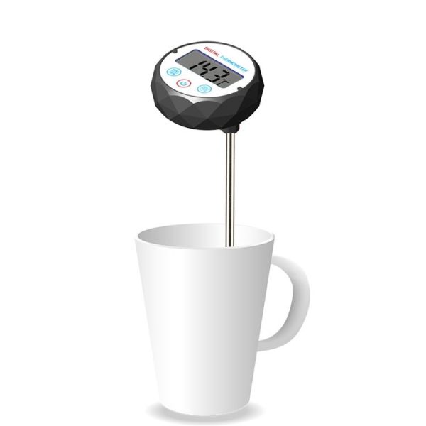 Milk Coffee Hand Brew Kettle Thermometer With Pen Holder Food Thermometer Waterproof (All Black) - Image 5