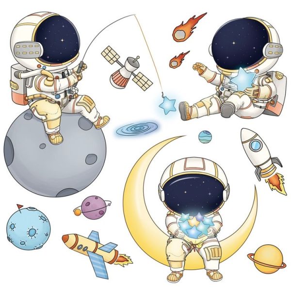 2pcs / Set 30x90cm Children Room Astronaut Wall Stickers Kindergarten Cosmic Stars Cartoon Background Wallpaper - Image 2