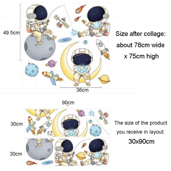 2pcs / Set 30x90cm Children Room Astronaut Wall Stickers Kindergarten Cosmic Stars Cartoon Background Wallpaper - Image 3